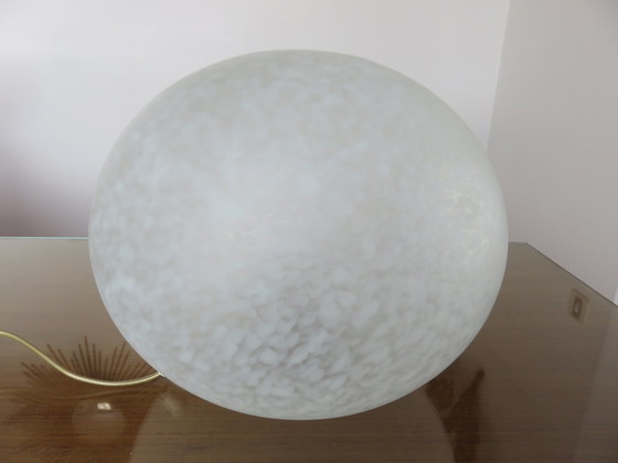 Image 1 of Lampe Caillou Italienne, En Verre Moucheté Blanc, 1980