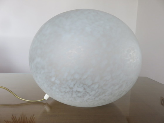 Image 1 of Lampe Caillou Italienne, En Verre Moucheté Blanc, 1980