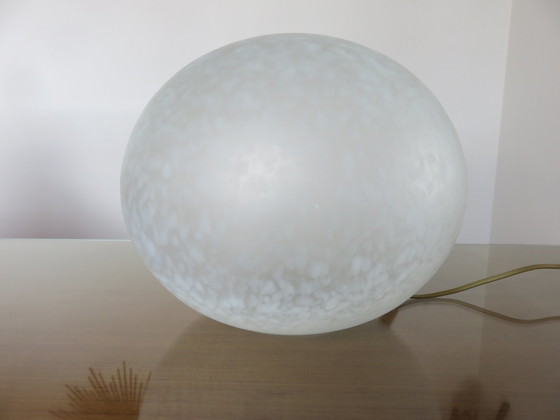 Image 1 of Lampe Caillou Italienne, En Verre Moucheté Blanc, 1980