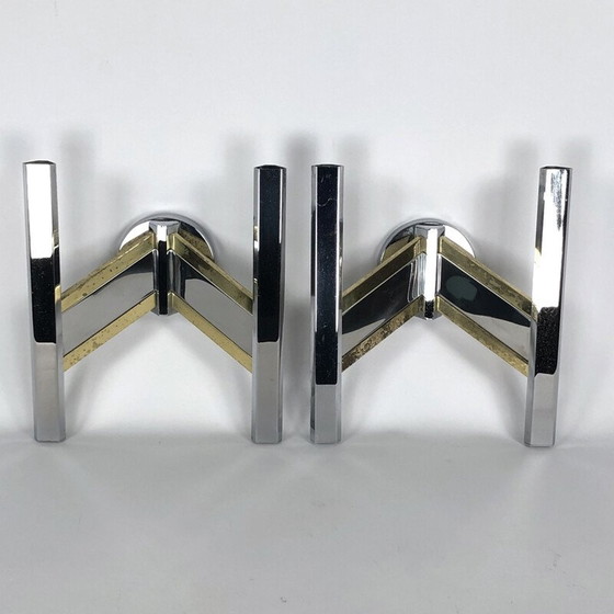 Image 1 of Paire d'appliques Sciolari vintage en laiton et chrome, 1970