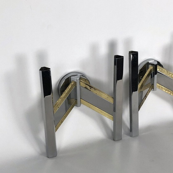 Image 1 of Paire d'appliques Sciolari vintage en laiton et chrome, 1970