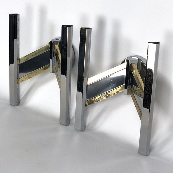 Image 1 of Paire d'appliques Sciolari vintage en laiton et chrome, 1970