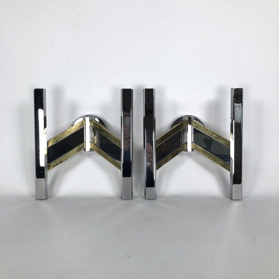 Image 1 of Paire d'appliques Sciolari vintage en laiton et chrome, 1970