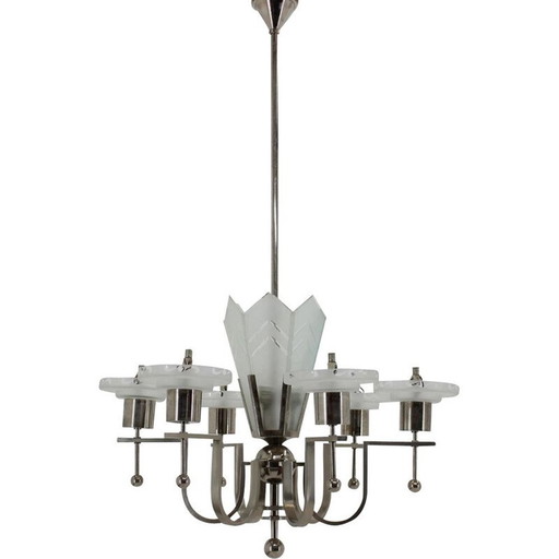 Art déco vintage suspension bauhaus en chrome fonctionnalisme, Tchécoslovaquie 1930