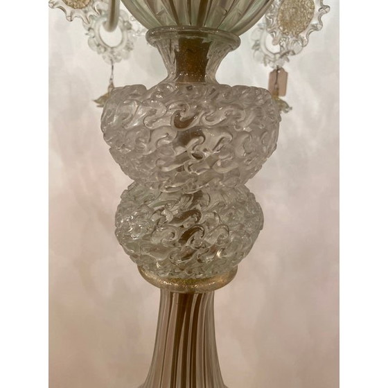 Image 1 of Lampadaire vintage en verre de Murano avec éléments travaillés "Ballotton" transparents et miel