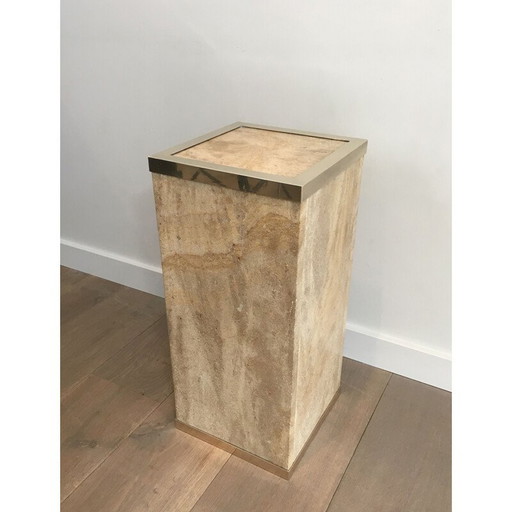Colonne vintage Travertin et laiton 1970
