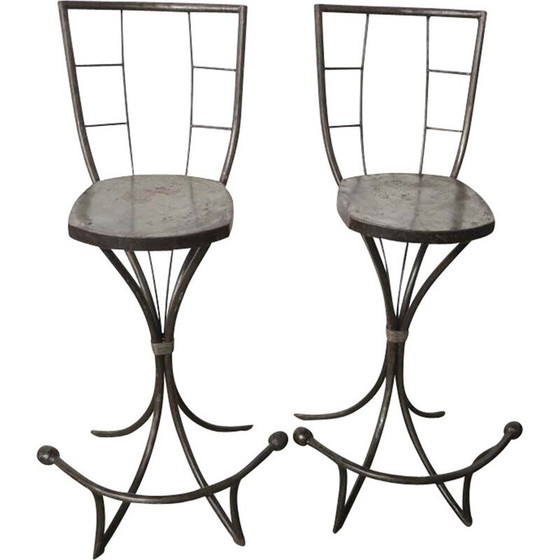 Image 1 of Paire de chaises d'appoint industrielles en métal 1950