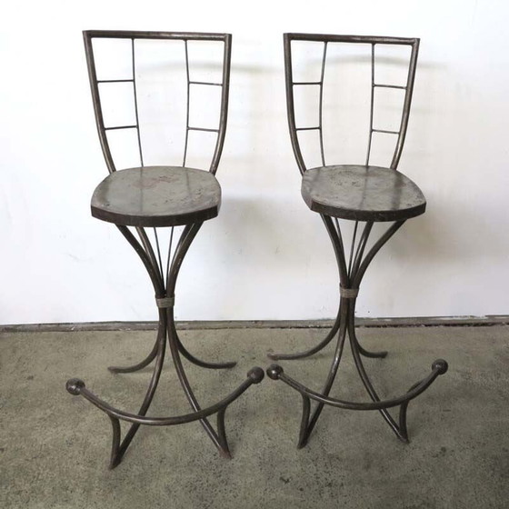 Image 1 of Paire de chaises d'appoint industrielles en métal 1950