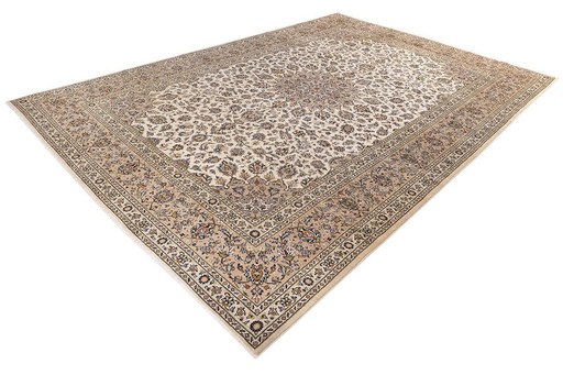 Véritable tapis d'Orient Kashan noué à la main en liège 4,30 X 3,05