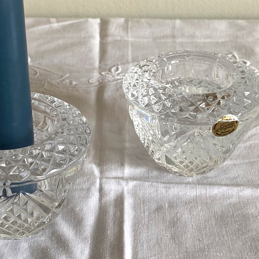 Lot De 2 Bougeoirs En Cristal D'Arques Ancien Modèle Fontenay 