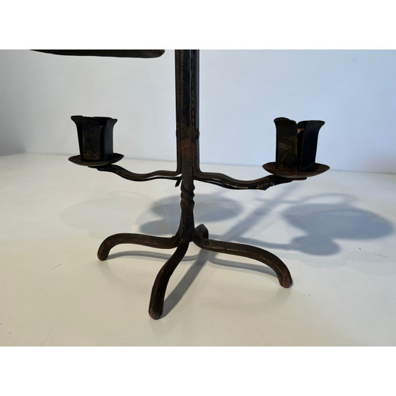 Image 1 of Candélabre vintage en fer forgé à 2 lumières, France 1950