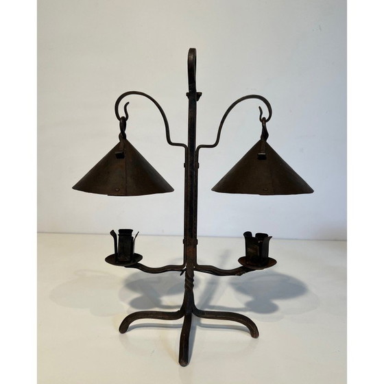 Image 1 of Candélabre vintage en fer forgé à 2 lumières, France 1950