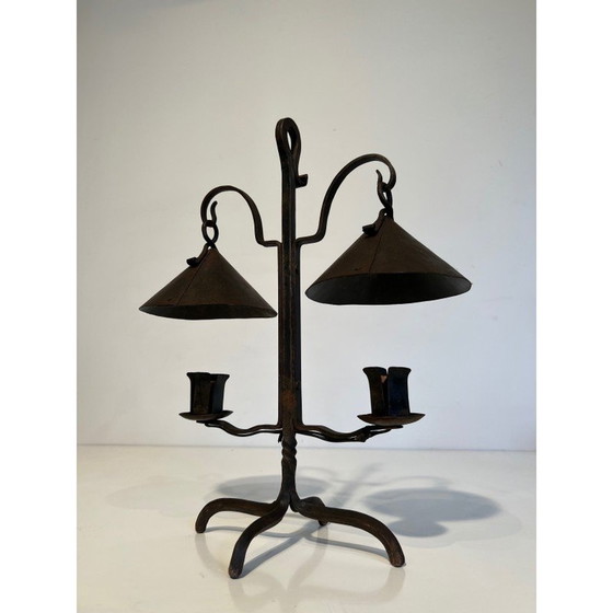 Image 1 of Candélabre vintage en fer forgé à 2 lumières, France 1950