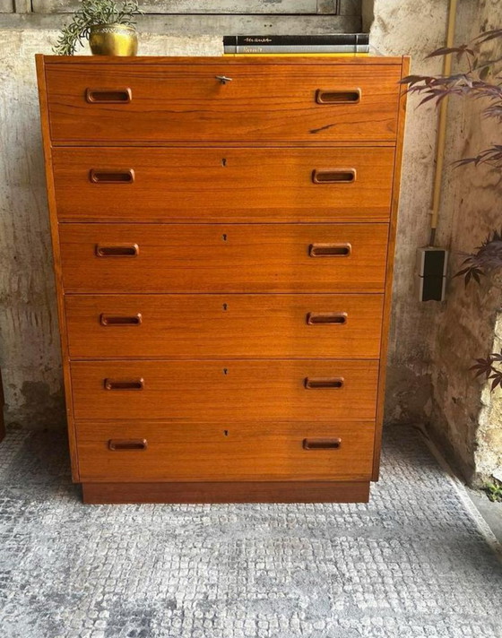 Image 1 of Commode vintage Design danois 6 tiroirs verrouillables 1960s