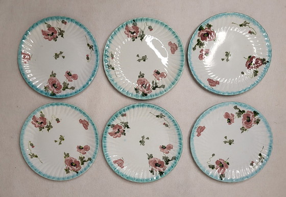 Image 1 of 6 Assiettes En Faïence Art Nouveau 