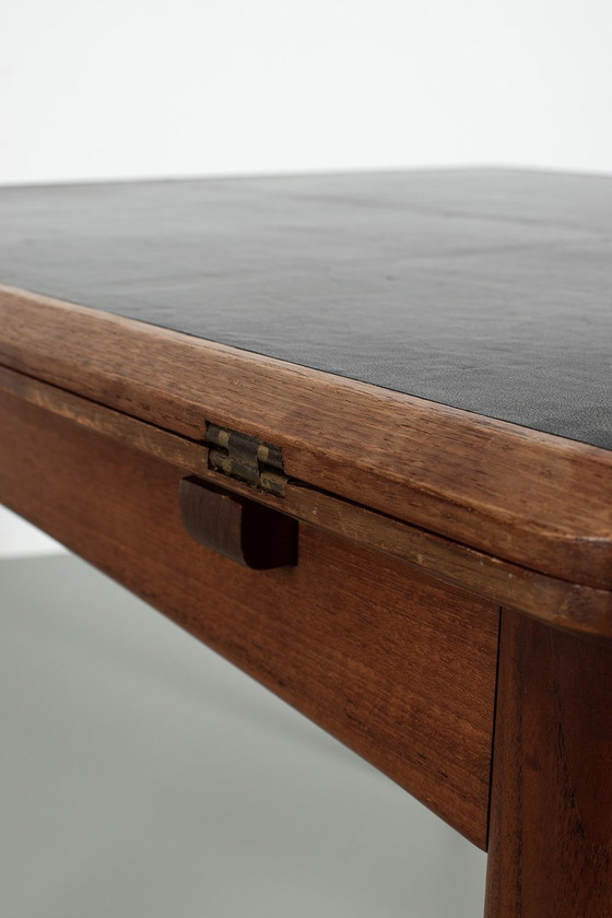 Image 1 of Table de jeu avec plateau en cuir noir