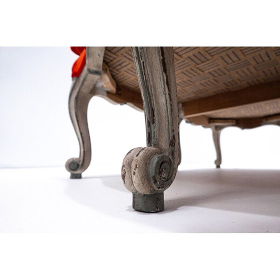 Image 1 of Banc vintage en velours rouge, Belgique