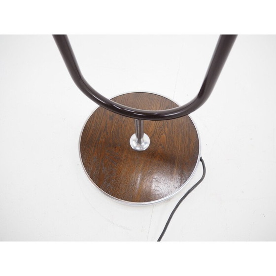 Image 1 of Lampadaire vintage Art Déco en chrome et bois par Jindrich Halabala, Tchécoslovaquie 1930