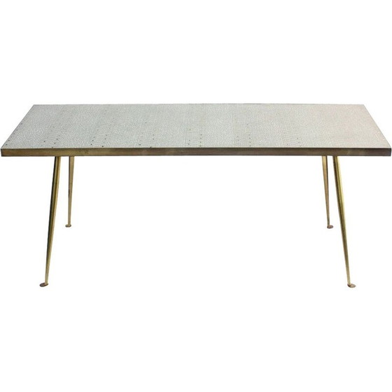 Image 1 of Table basse vintage en mosaïque sur pieds en laiton, 1950