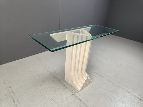 Image 1 of Table console vintage en travertin à la manière de Carlo Scarpa , 1970S