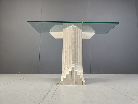 Image 1 of Table console vintage en travertin à la manière de Carlo Scarpa , 1970S