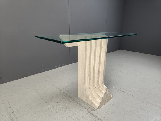 Image 1 of Table console vintage en travertin à la manière de Carlo Scarpa , 1970S