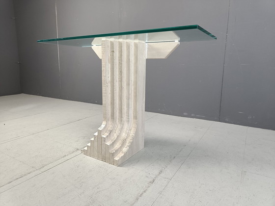 Image 1 of Table console vintage en travertin à la manière de Carlo Scarpa , 1970S