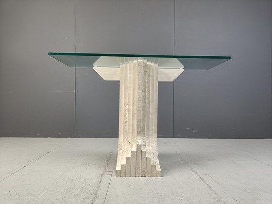 Image 1 of Table console vintage en travertin à la manière de Carlo Scarpa , 1970S