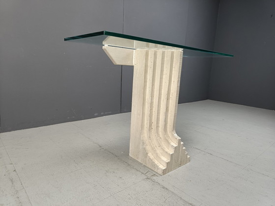 Image 1 of Table console vintage en travertin à la manière de Carlo Scarpa , 1970S