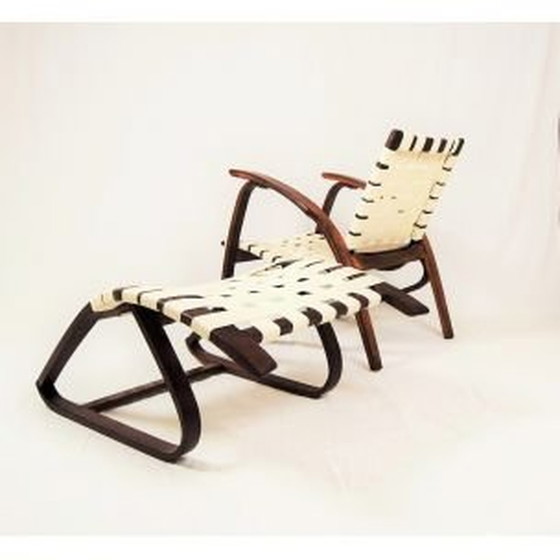 Image 1 of Ensemble fauteuil et ottoman vintage par Jan Vanak, Tchécoslovaquie 1930