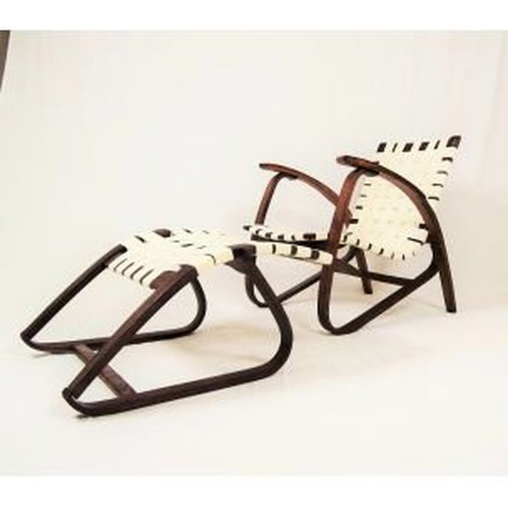 Image 1 of Ensemble fauteuil et ottoman vintage par Jan Vanak, Tchécoslovaquie 1930