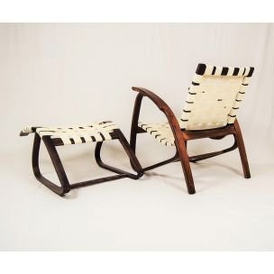 Image 1 of Ensemble fauteuil et ottoman vintage par Jan Vanak, Tchécoslovaquie 1930