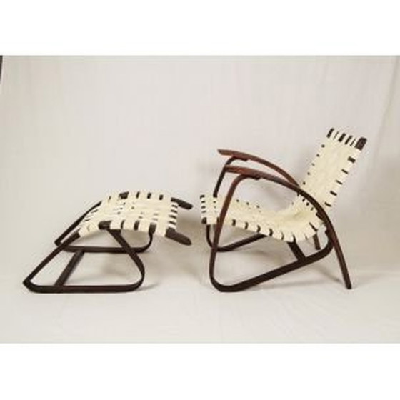 Image 1 of Ensemble fauteuil et ottoman vintage par Jan Vanak, Tchécoslovaquie 1930