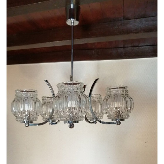 Image 1 of Suspension vintage en métal chromé et verre, 1970