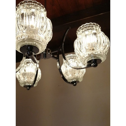 Suspension vintage en métal chromé et verre, 1970