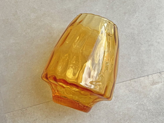 Image 1 of 1X Vase en verre épais avec optique - jaune / orange