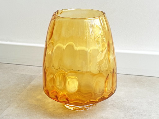 1X Vase en verre épais avec optique - jaune / orange