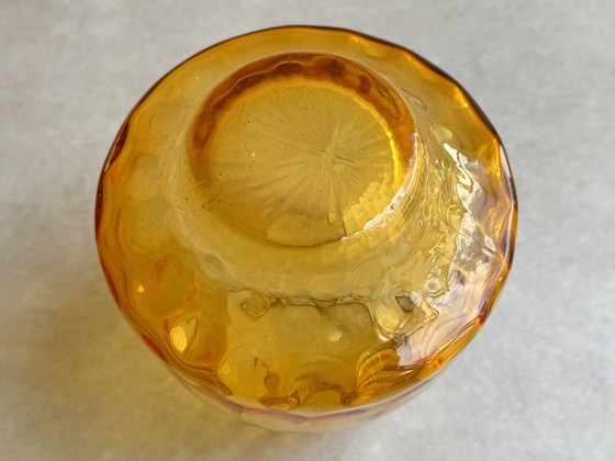 Image 1 of 1X Vase en verre épais avec optique - jaune / orange