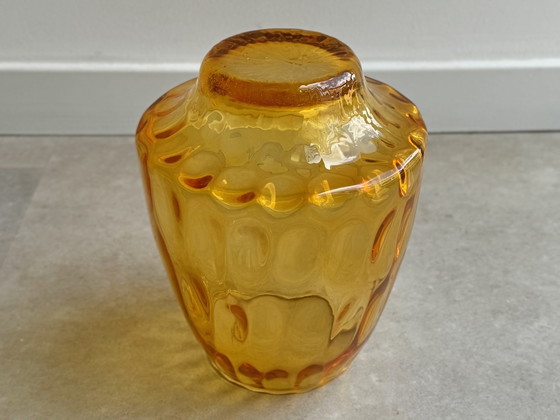 Image 1 of 1X Vase en verre épais avec optique - jaune / orange