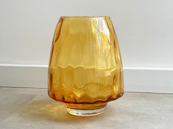 Image 1 of 1X Vase en verre épais avec optique - jaune / orange