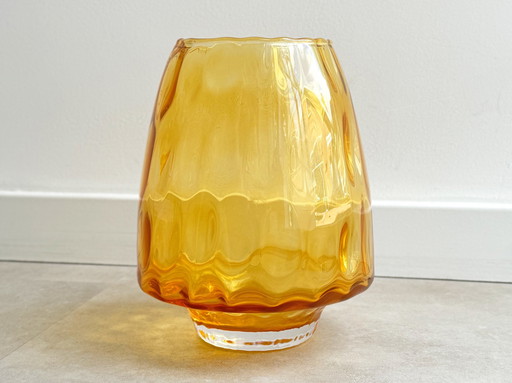 1X Vase en verre épais avec optique - jaune / orange