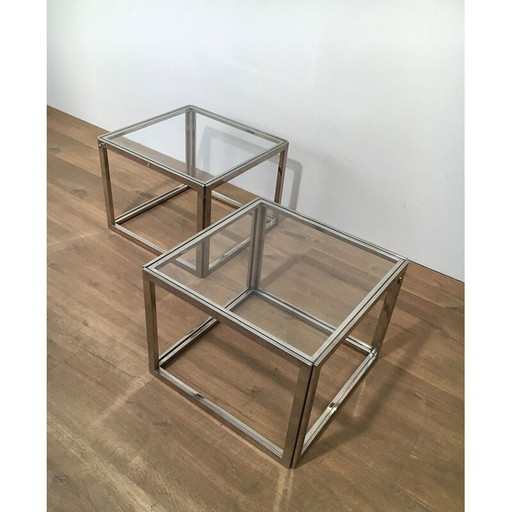 Paire de bouts de canapé chromés vintage, 1970