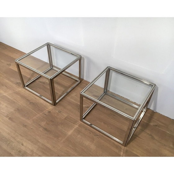 Image 1 of Paire de bouts de canapé chromés vintage, 1970