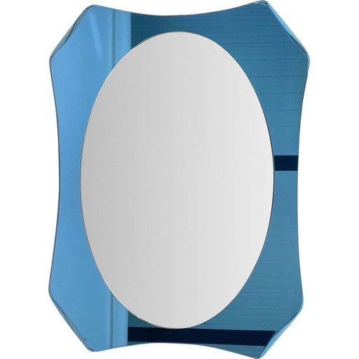 Miroir en verre bleu du milieu du siècle par Veca, Italie 1960-1970