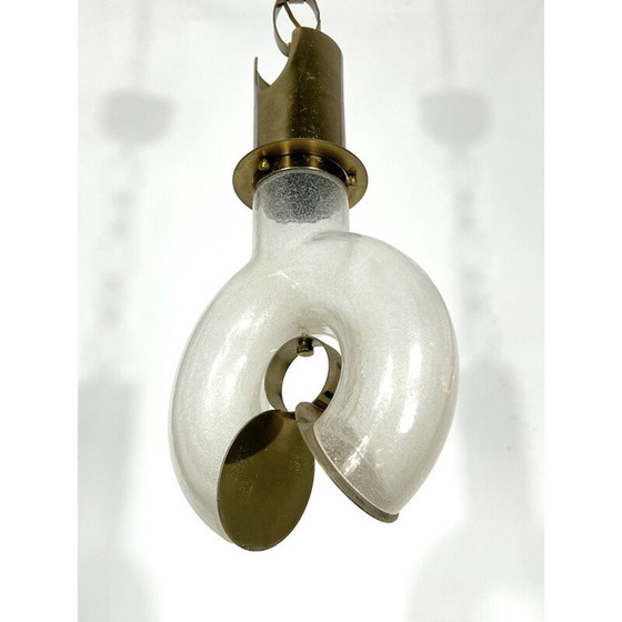 Image 1 of Lustre vintage en laiton et pulegoso par Carlo Nason pour Mazzega, Italie 1970
