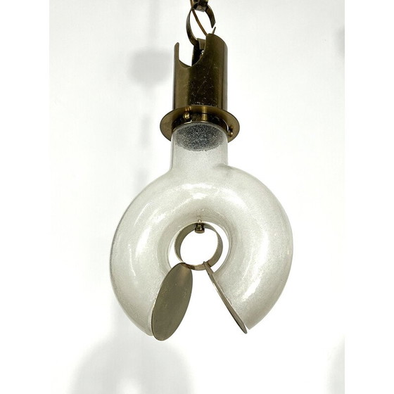 Image 1 of Lustre vintage en laiton et pulegoso par Carlo Nason pour Mazzega, Italie 1970