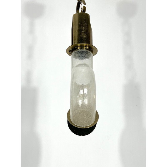 Image 1 of Lustre vintage en laiton et pulegoso par Carlo Nason pour Mazzega, Italie 1970