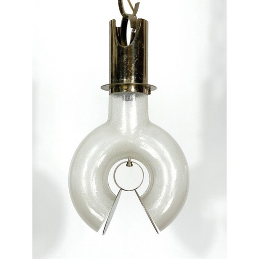 Lustre vintage en laiton et pulegoso par Carlo Nason pour Mazzega, Italie 1970
