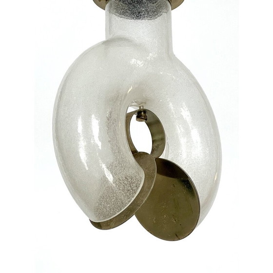 Image 1 of Lustre vintage en laiton et pulegoso par Carlo Nason pour Mazzega, Italie 1970