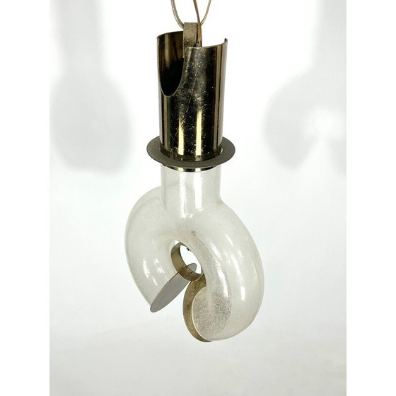Image 1 of Lustre vintage en laiton et pulegoso par Carlo Nason pour Mazzega, Italie 1970
